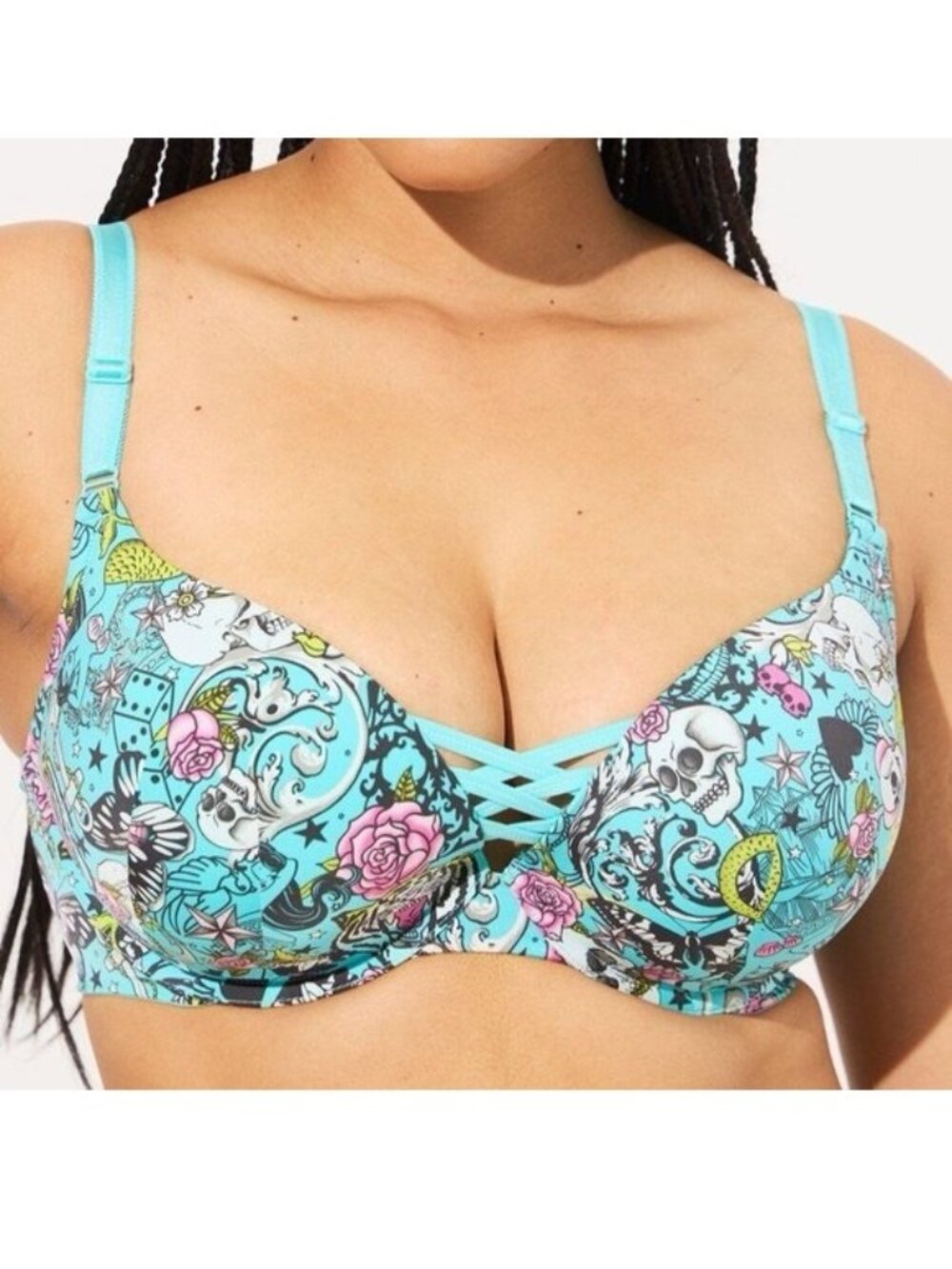 Torrid | XO Plunge Push-Up Bra Everything Tattoo Blue Radiance | Size 40D